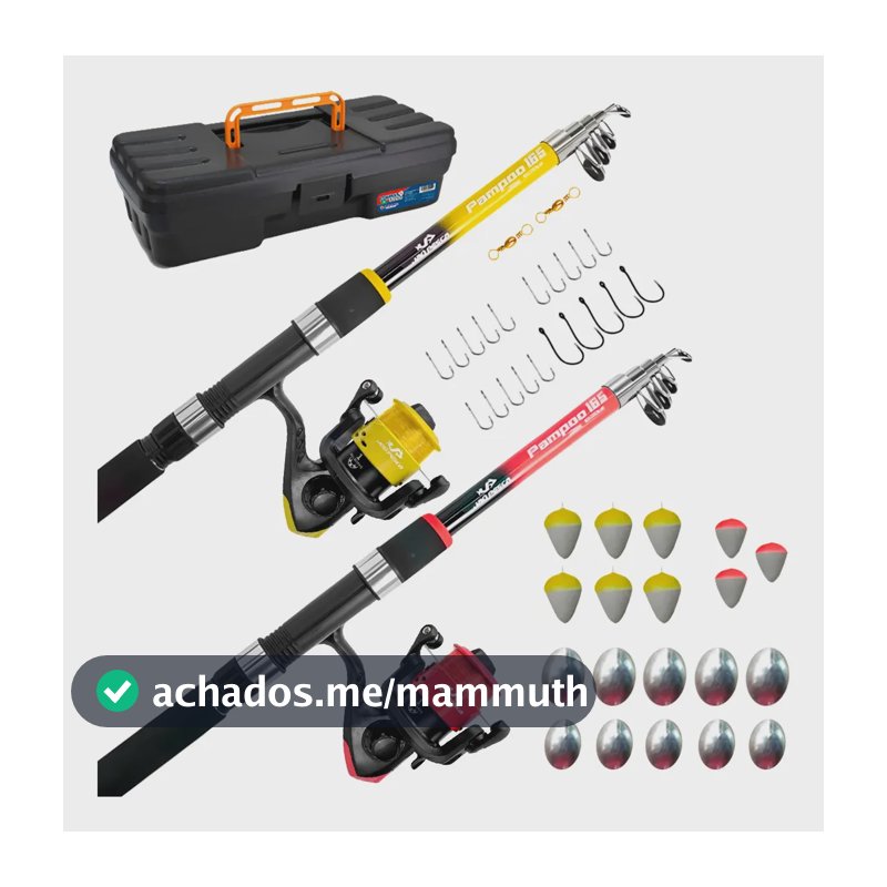 2 Kit Pesca Completo 2 Varas 10kg + 2 Molinetes Jp250 1-rol Vermelho/amarelo