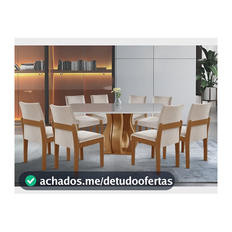 Conjunto Sala De Jantar Mesa Nuance Tampo Vidro/mdp Com 8
