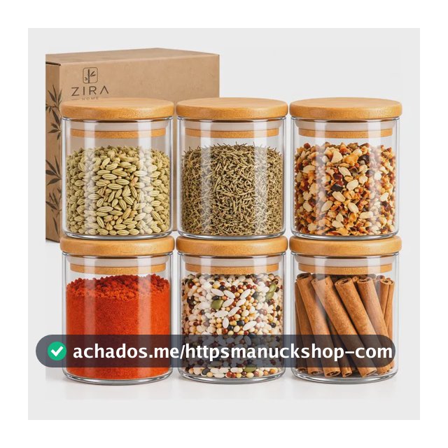 Kit 6 Pote Vidro Porta Temperos Hermético Cozinha Organiza Vidro/tampa De Bambu