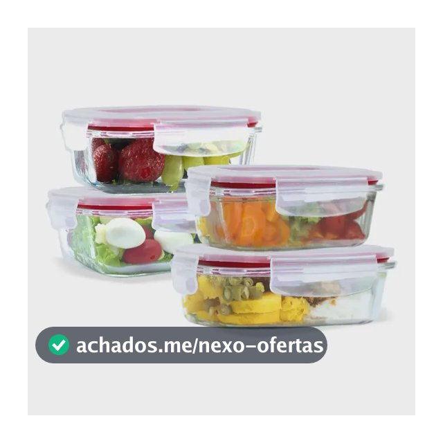 Kit 4 Potes Vidro Hermético 370ml + 640ml Marmita Papinha