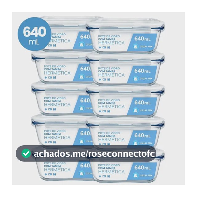 Kit 10 Pote Vidro Hermético Marmita 640ml Micro-ondas Freezer Forno Organização Geladeira