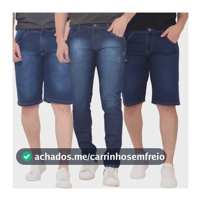 Kit 2 Bermuda Masculina Jeans E 1 Calça Jeans Skinny Lycra