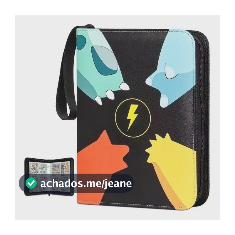 400 Cards Album Pasta Fichario Com Ziper Cartas Pokemon Amarelo Preto