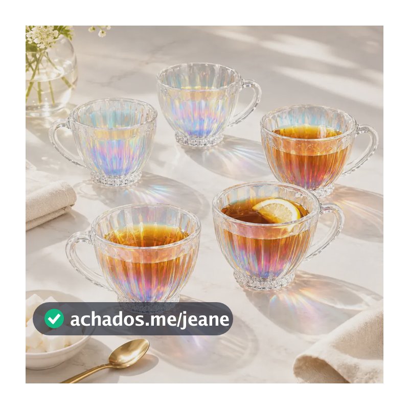 Jogo De 6 Xícaras Para Chá Café 200ml Conjunto Vidro Itália Rainbow
