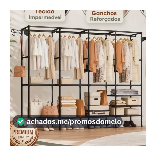 Guarda Roupa Dobravel Closet Aberto Organizador De Roupas Desmontavel E Arara Organizadora 4 Colunas Em Aço Resistente Rishon