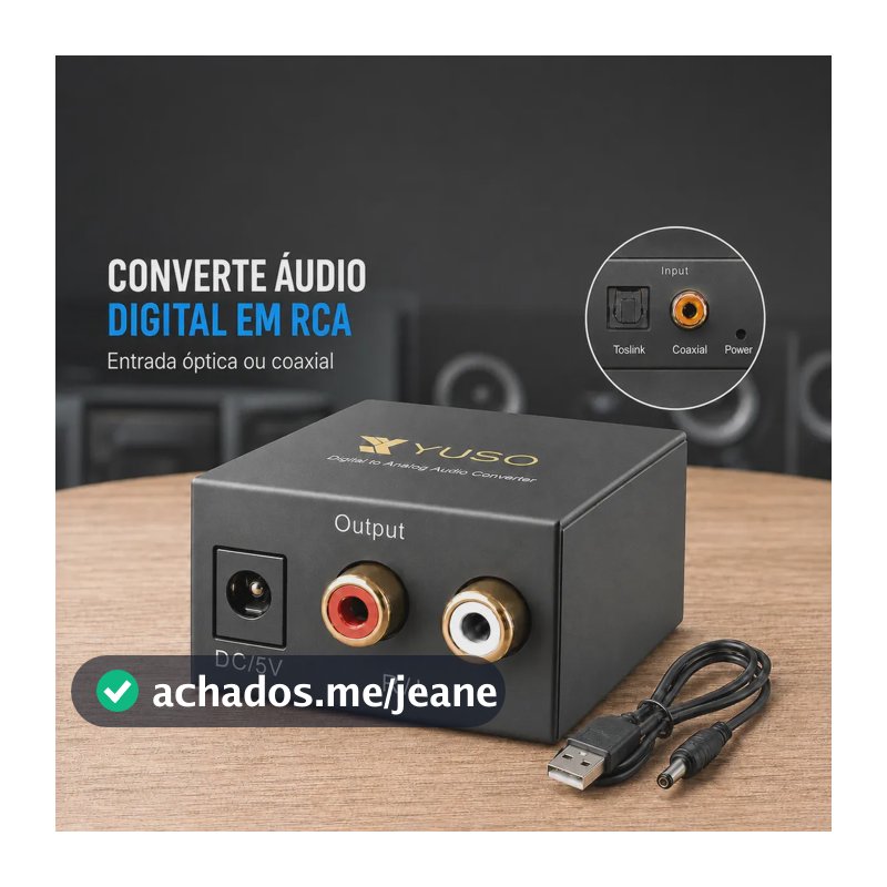 Kit Conversor De Audio Digital Fibra Para Rca TV Ideal Para Som Analógico - Yuso