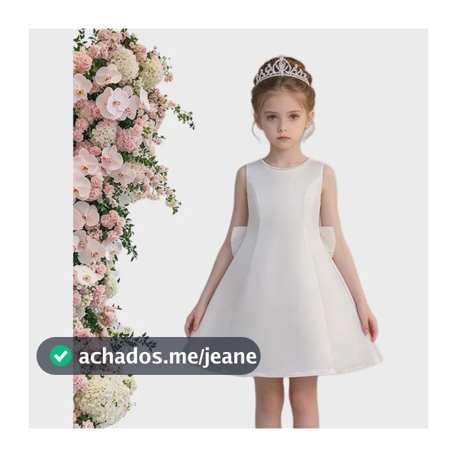 Vestido Daminha Cetim Com Pérolas Menina White Liso 150