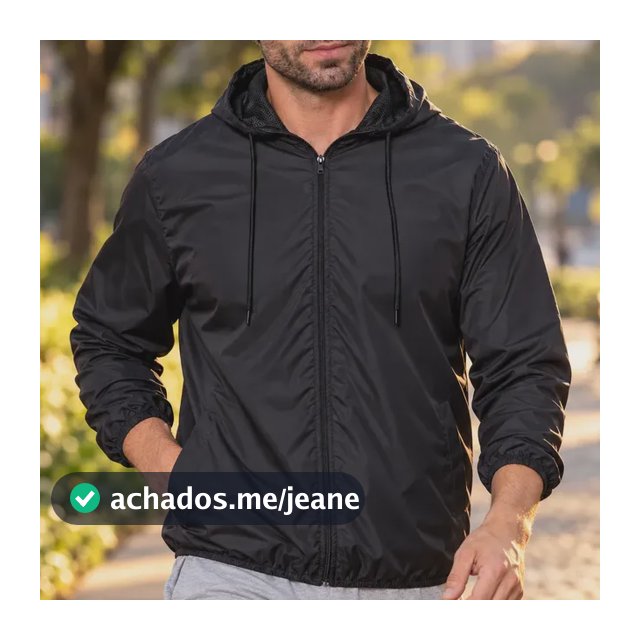 Jaqueta Corta Vento Masculina Impermeável Capuz Zíper Bolso Preto M Liso