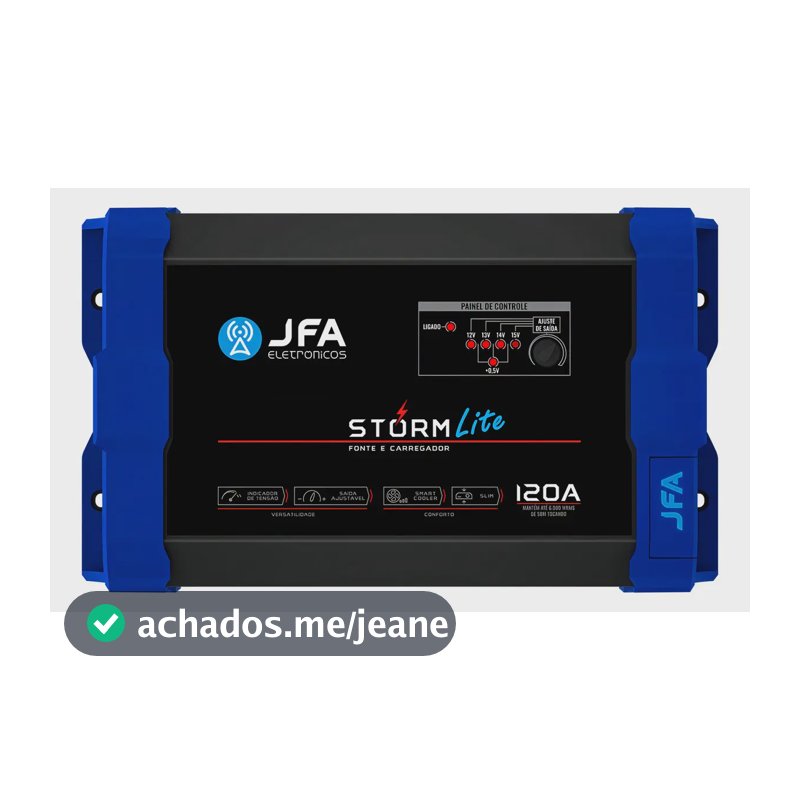 Fonte Carregador Automotivo JFA Storm Lite 120A 12V 1800W Bivolt Preto