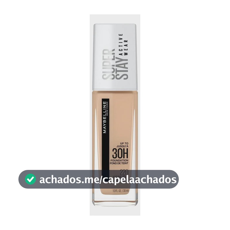 Maybelline NY Base Alta Cobertura Super Stay Active Wear Resistente ao Suor Alta Duração até 30h na Pele, Cor 220 Natural Beige, 30ml