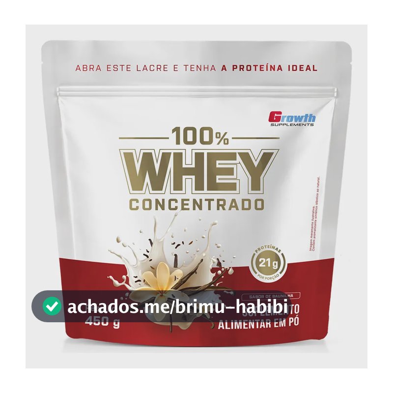 100% Whey Concentrado 450g Growth Supplements Baunilha