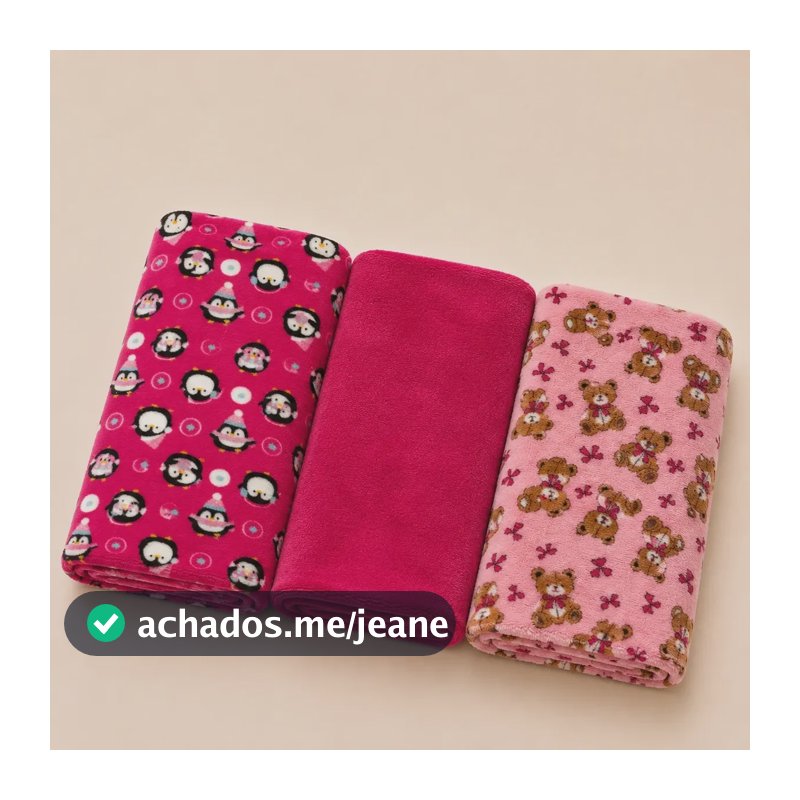 Kit 3 Manta Bebe Cobertor Microfibra Antialérgico Infantil Pinguim/vinho/urso.rosa Rosa