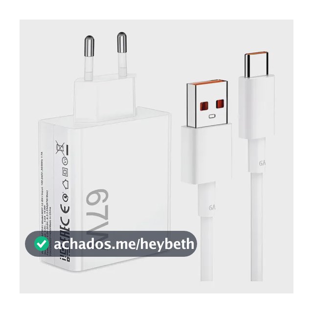 Carregador Turbo Usb C 67w (fonte + Cabo) Branco
