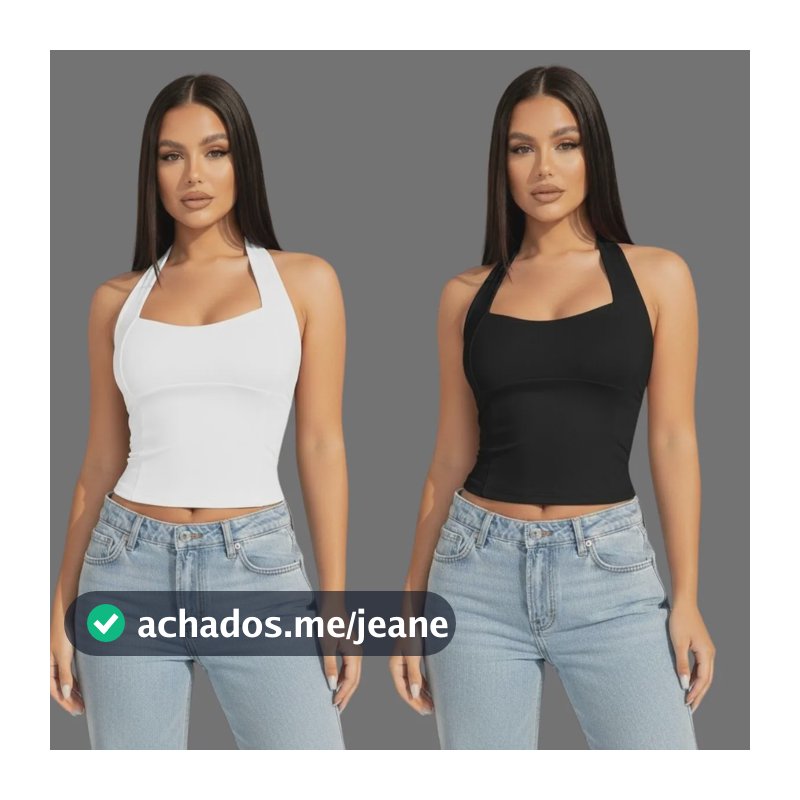 Kit 2 Blusa Feminina Top Halter Frente Única Halter Neck Preto+branco G