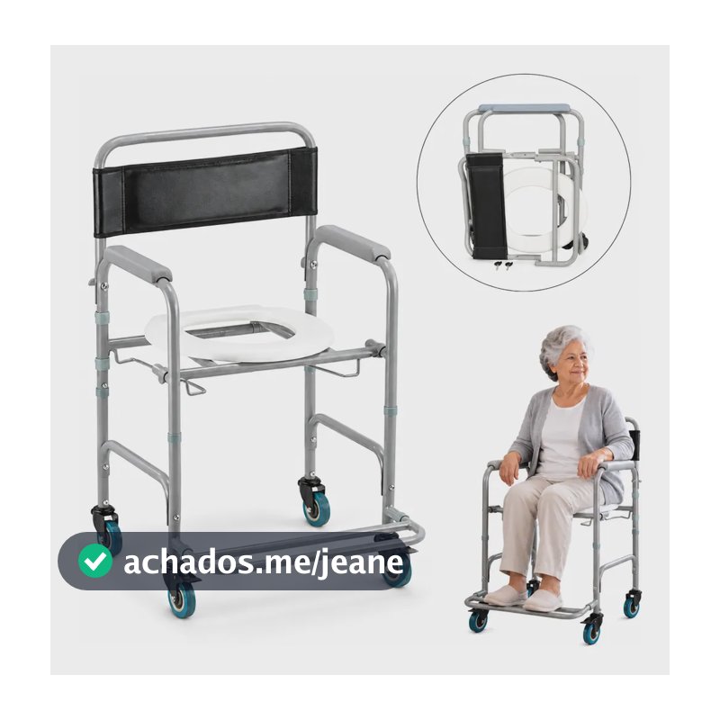 Cadeira De Banho Dobrável Higiênica Rodas Sanitária Idoso