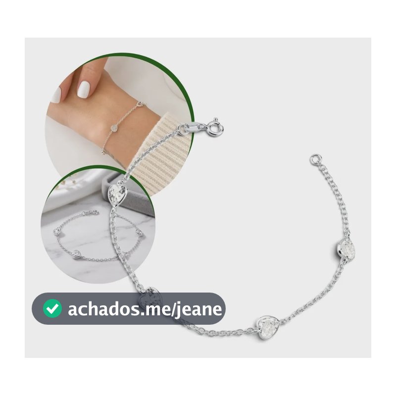 Pulseira Feminina Prata De Lei 925 Legítima Pingente Coração Prateado 19 Cm 18 Cm