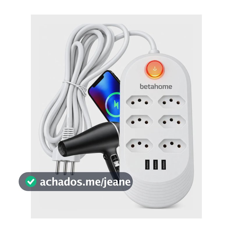 Filtro de Linha Betahome com 6 Tomadas e 3 USB para 2500W Bivolt
