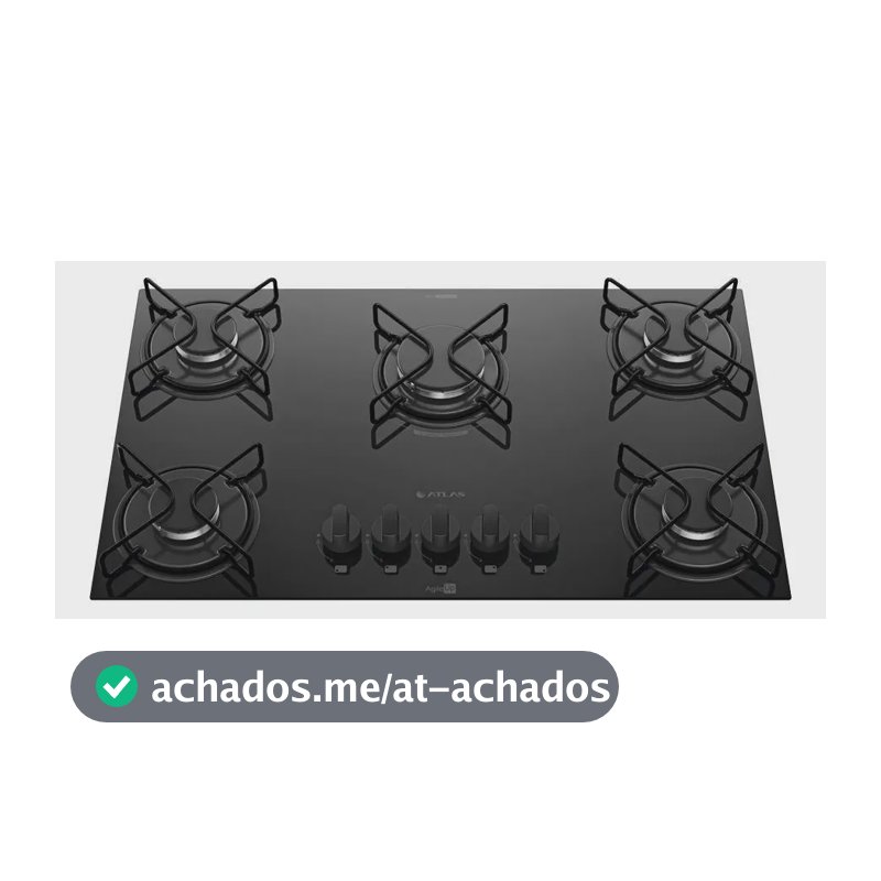 Cooktop 5 Bocas Atlas Agile Up com Mesa De Vidro A Gás Preto Bivolt