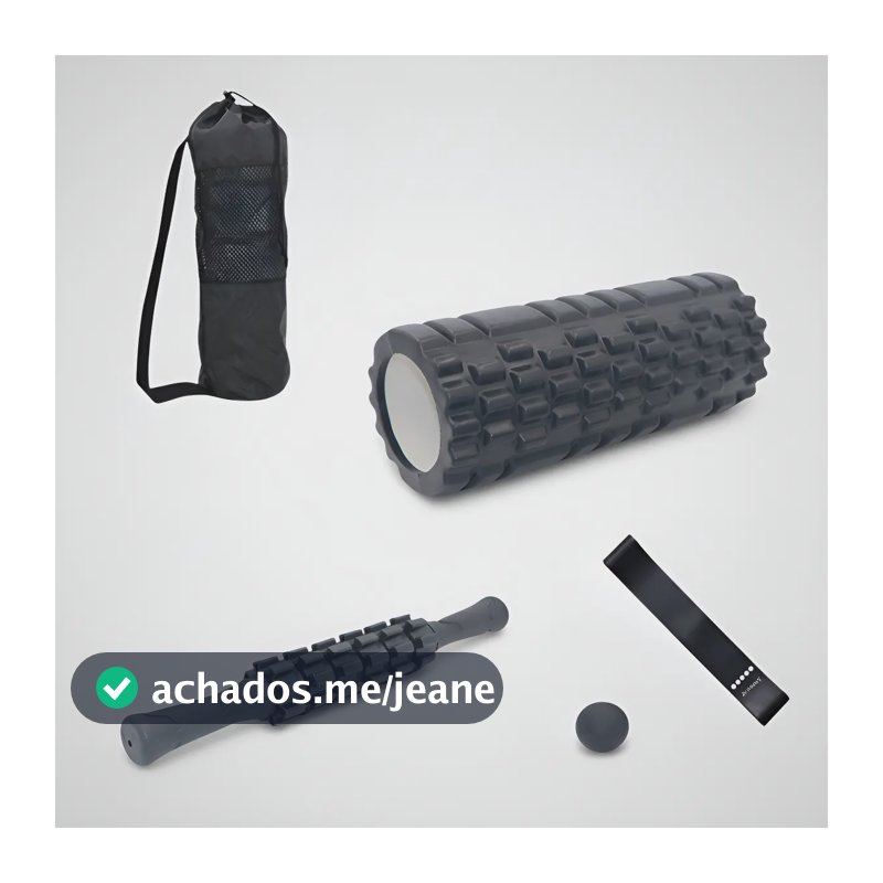 Kit Rolo Bastão Liberacão Soltura Miofascial Massagem Cross Preto