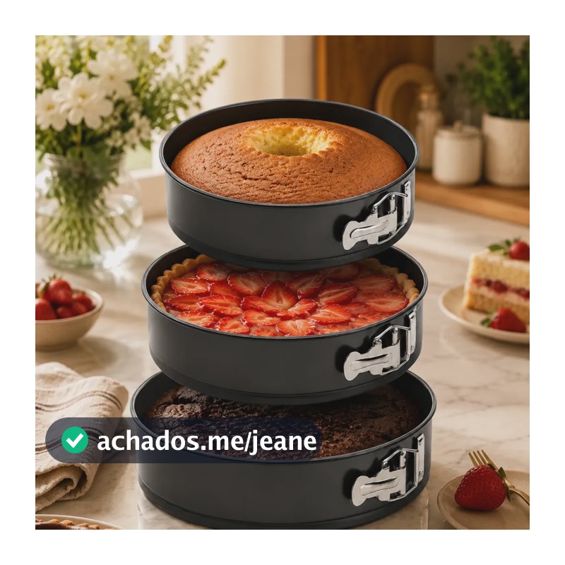 Kit 3 Forma Bolo Torta Redonda C/ Fundo Removível Assadeira Preto