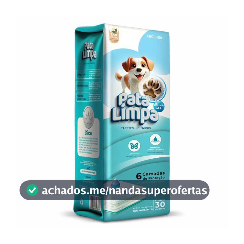 Tapete Higiênico 80x60 30un Pata Limpa Descartável Cachorro Pet Cão Fralda Manta Absorvente