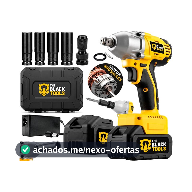 Chave De Impacto A Bateria 21V 1/2" Pol 2400 Rpm Bivolt Com Acessórios E Maleta The Black Tools