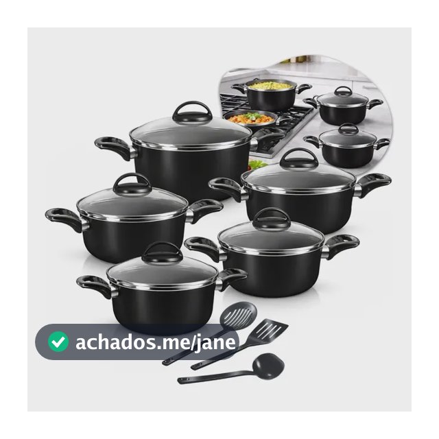 Conjunto De Panelas Caçarolas 5 Peças Antiaderente Com 3 Utensilios E Tampa De Vidro Preto