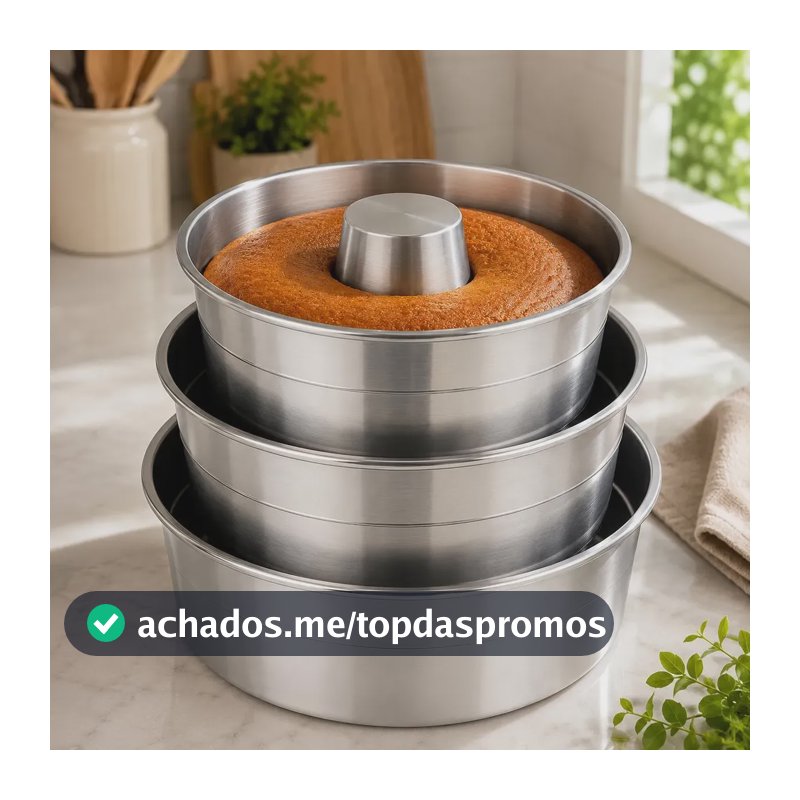 Kit 3 Formas De Bolo Assadeira Redonda Com Furo N°16 18 E 22