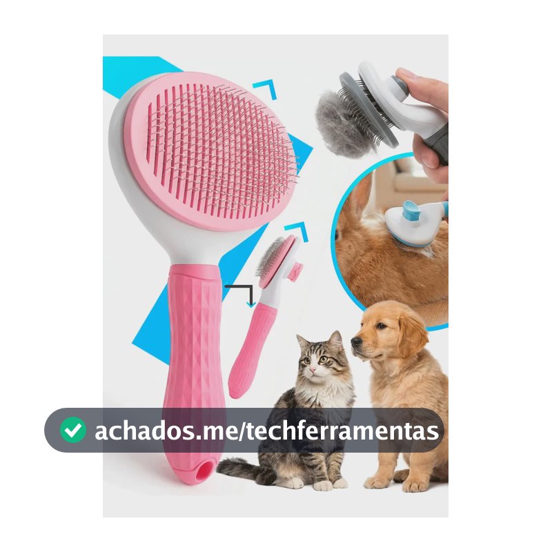 Escova Pet Removedora De Pelos Autolimpante Mágica Rasqueadeira Cachorro Gato Cão Rosa Home Safe Home