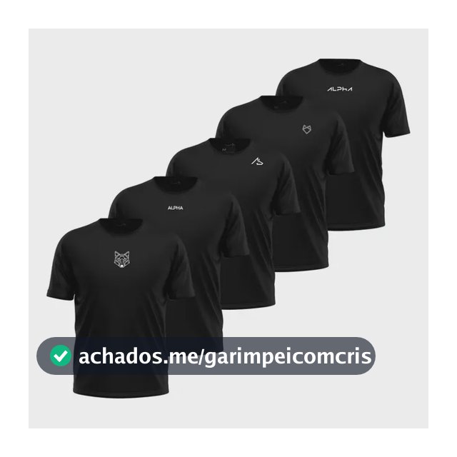Kit 5 Camisetas Dry All Black Alpha