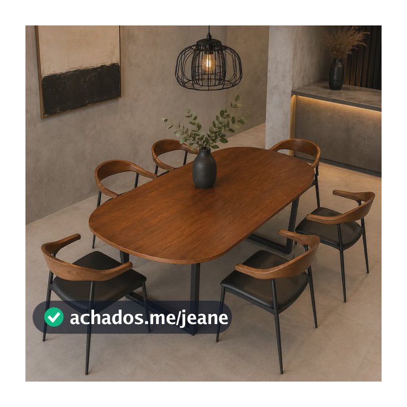 Mesa Oval Jantar Madeira Marrom Mel 1,60m X 0,90 6 Lugares Marrom Preto