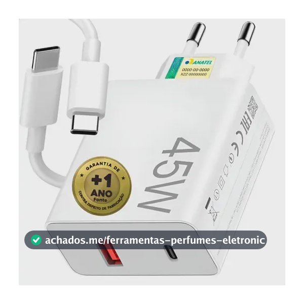Carregador Turbo 45w Pd Usb Para Samsung Xiomi Poco Ios Branco
