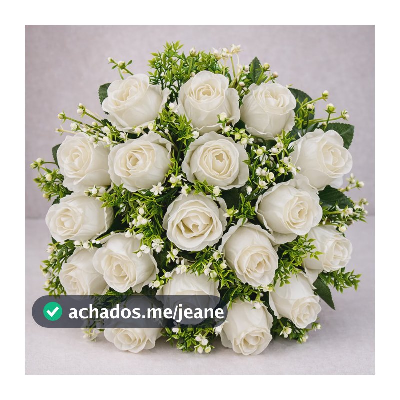 Buque De Flores Grande Rosa Artificial Arranjo Decoração Branco 24 Rosas