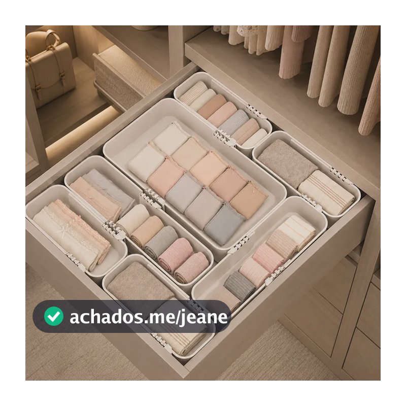 Organizador Íntimo Gaveta Ajustável Pp Branco Kit 3 Peças Bege