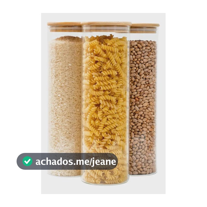 Kit 3 Potes De Vidro 2,1l Tampa De Bambu Herméticos Redondos