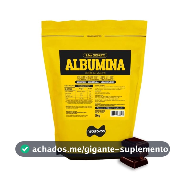 Albumina Naturovos Sabor Chocolate em Pó 1kg Refil Proteína