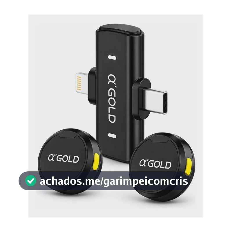 Microfone Lapela A'Gold MCF-38D Sem Fio para iPhone e Android com 2 Microfones