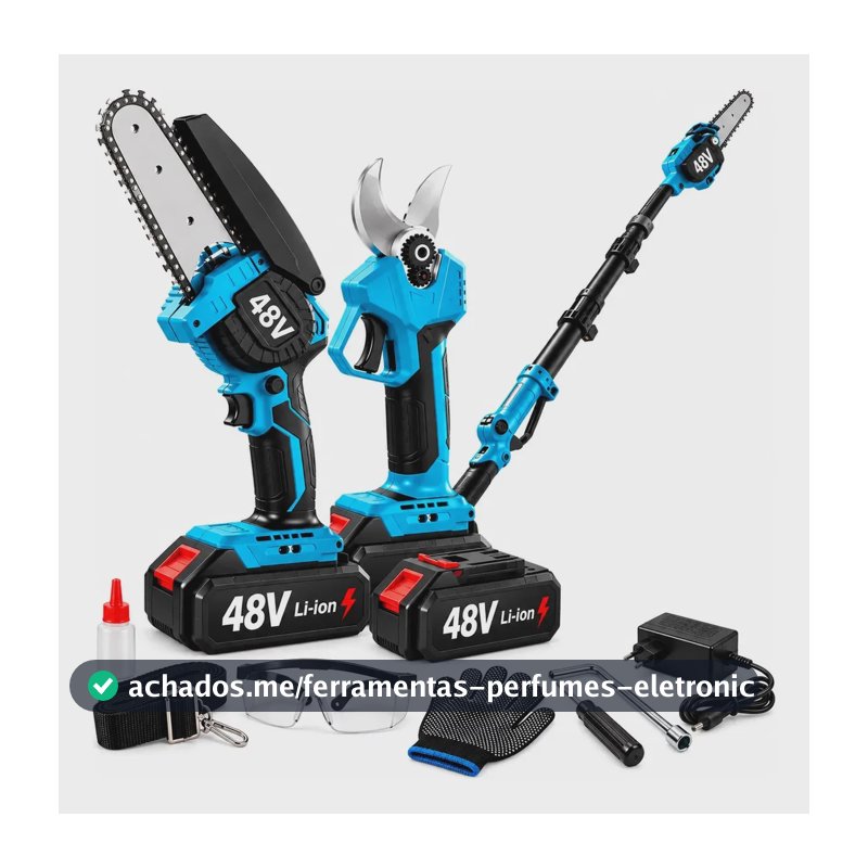 Kit Motosserra Elétrica De Mão Tesoura Poda Extensor 48v 48v