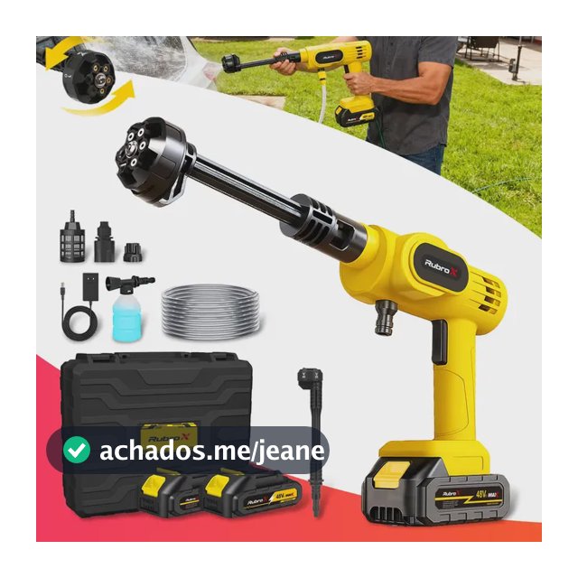 Rubrox Lava Jato Portátil 6 Em 1 Bivolt Carro/jardim/casa Cor Amarelo Frequência 50 Hz/60 Hz