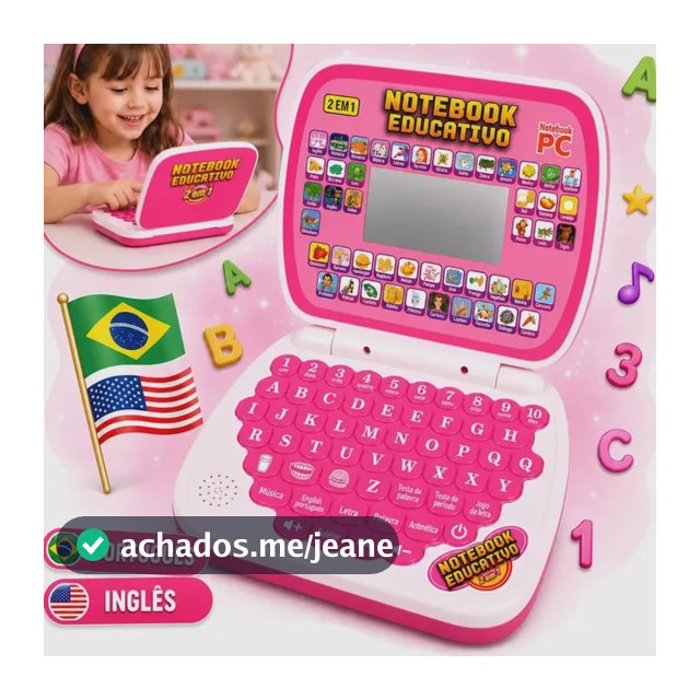 Laptop Educativo Bilíngue Rosa para Crianças com Música e Jogos