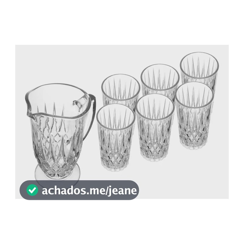 Jarra de 1L com 6 Copos Diamante de Vidro 300ml Lyor