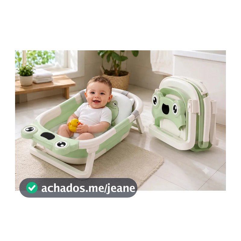 Banheira Bebe Dobrável Com Termômetro Verde Almofada Infantil Kids Suporte Banheirinha Chuveirinho Calor Ofurô Criança