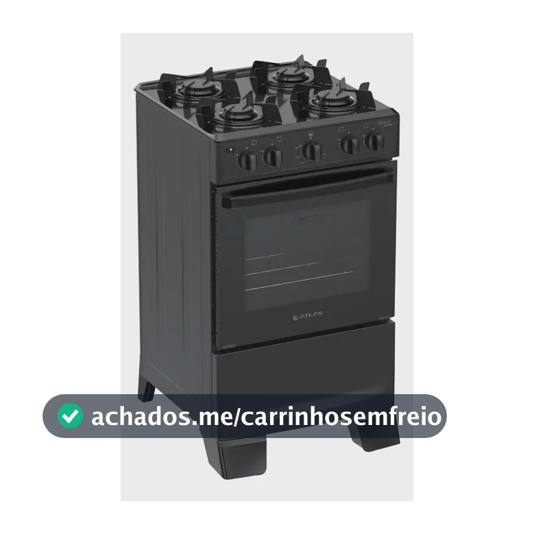 Fogão 4 Bocas Atlas Mônaco Lustro Automático Mesa De Aço Esmaltado Preto