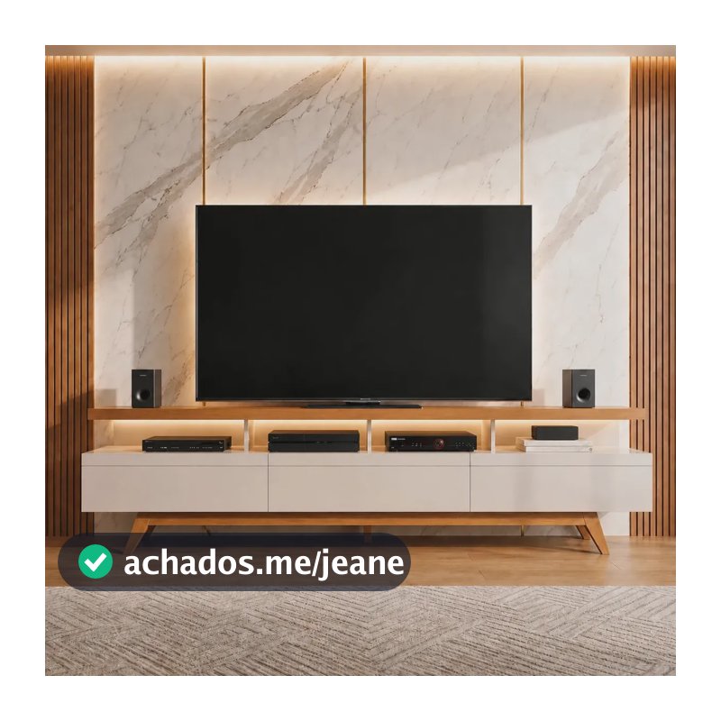 Rack Bancada Para Tv Até 72 Polegadas Vivare Design Sala Moderna Com Pés 3 Gavetas Cor Nature Off White