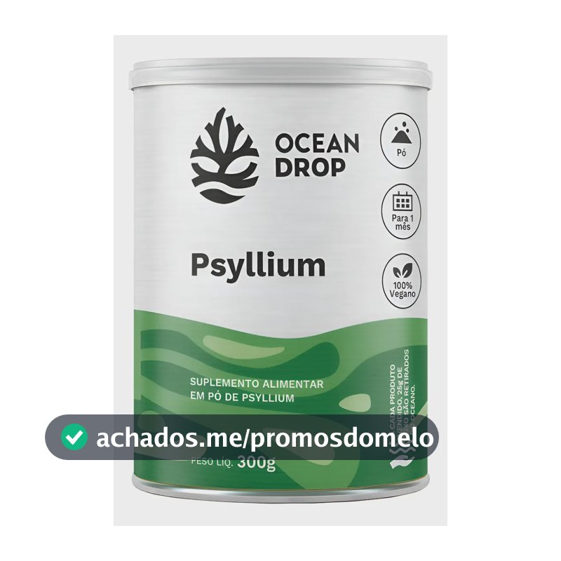 Psyllium Em Pó Ocean Drop Fibras Solúveis Natural 100% Vegan Psyllium Em Po Natural 300g