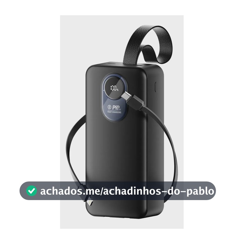 Power Bank Basike 30.000mAh Portátil, Carregamento Rápido 22.5W, com Cabos Embutidos e Display LED para iPhone e Samsung