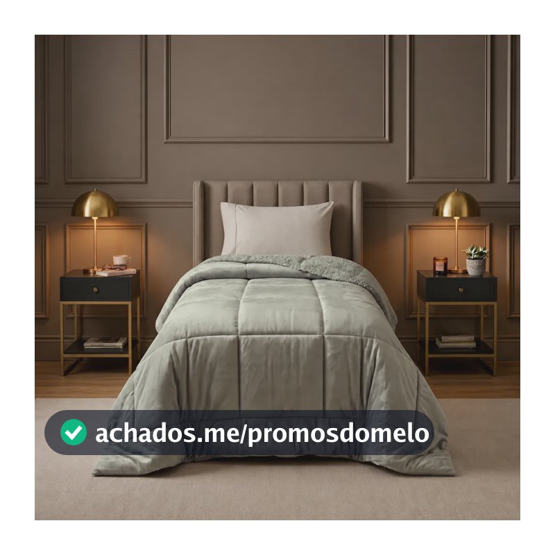 Coberdrom Edredom Solteiro Dupla Face Plush Sherpa Inverno Cinza