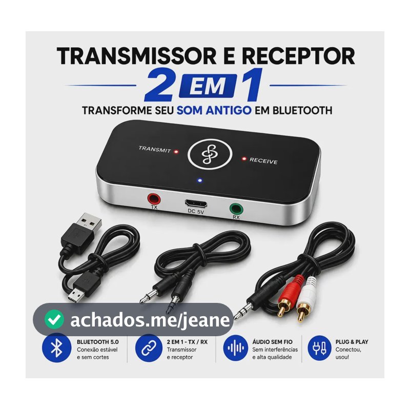 Transmissor Receptor Bluetooth 2 Em 1 Áudio P2 Tv Som