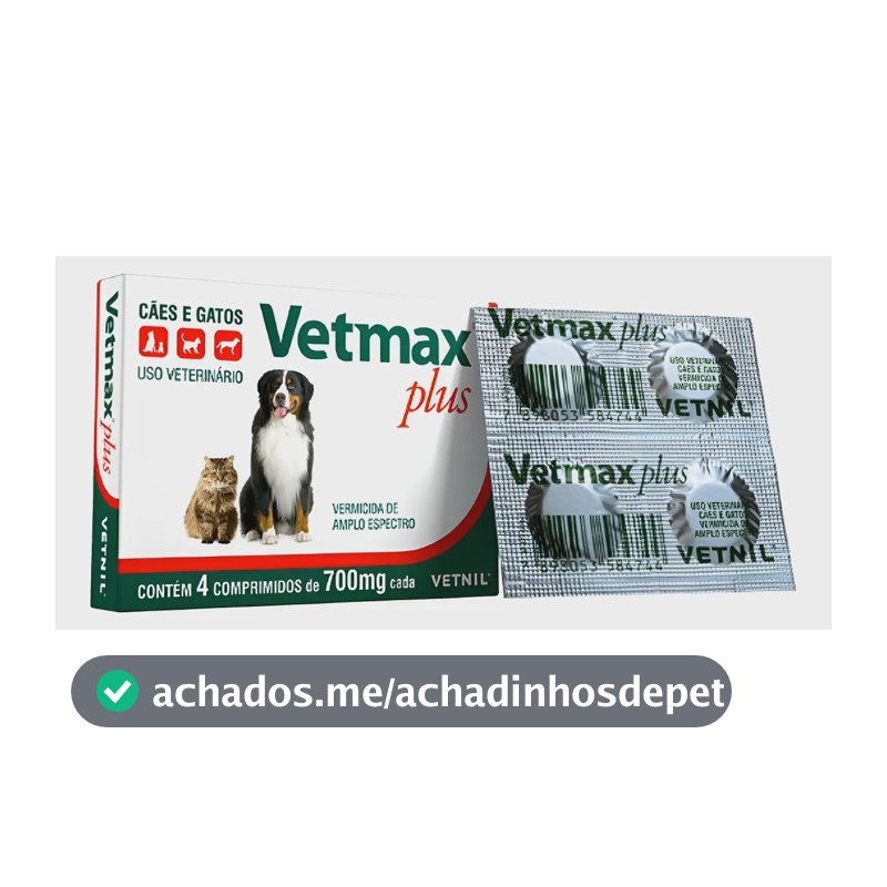 Vetmax Plus Vermífugo Comprimido 700 mg Vetnil Cães e Gatos 4 Unidades