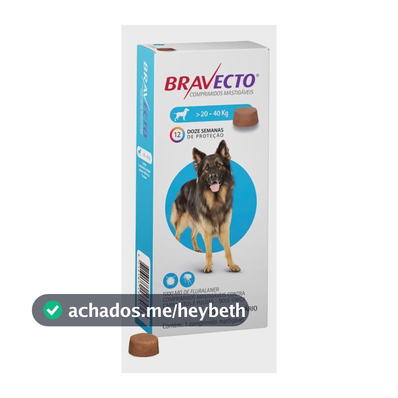 Bravecto Cães 20-40kg 1000mg 1 Comp. Mastigável Msd Azul